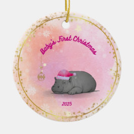 Baby's First Christmas - Porcelain Hippo Ornament