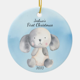 Baby's First Christmas Puppy Blue Personalisiert Keramik Ornament