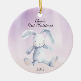 Baby's First Christmas Rabbit LavenderPersonalisie Keramik Ornament