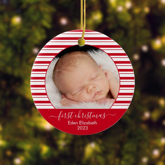 Baby's First Christmas Red Candy Cane Keramik Ornament (Personalized Christmas Ornament)