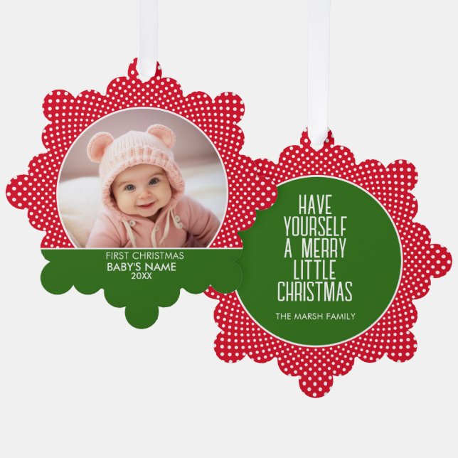 Baby's First Christmas - Red Polka Dots Ornament Karte (Vorderseite/Rückseite)