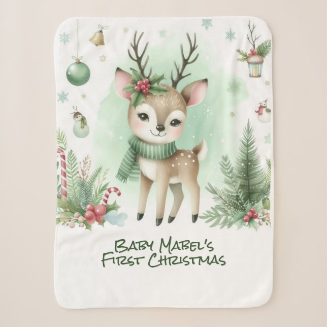 Baby's First Christmas Rentier Green Sherpadecke (Vorderseite)