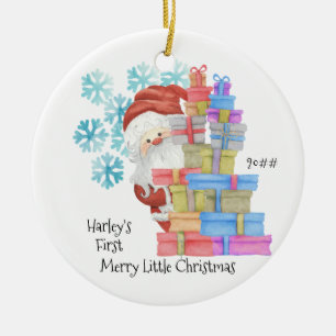 Baby's First Christmas Santa und Geschenke Foto Keramik Ornament
