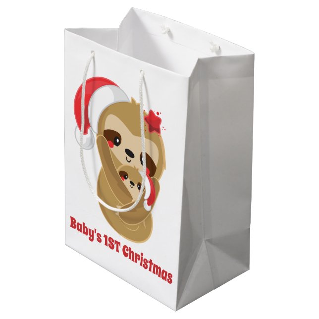 Baby's First Christmas Sloth - Nachricht Mittlere Geschenktüte (Rückseite Schrägansicht)
