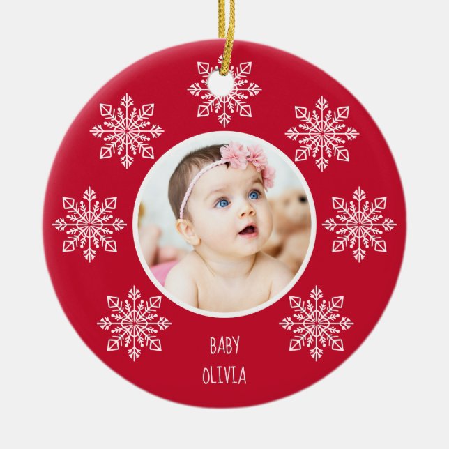Baby's First Christmas Snowflake Frame 2 Foto Keramik Ornament (Vorne)