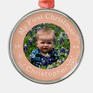Baby's First Christmas Snowflakes Blush Custom Ornament Aus Metall