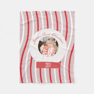 Baby's First Christmas Snowglobe Candy Cane Swirl Fleecedecke