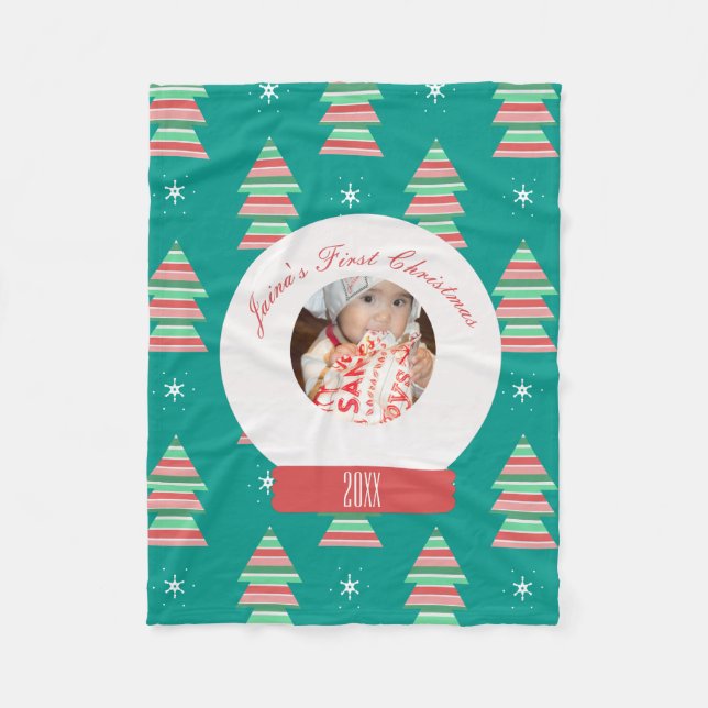 Baby's First Christmas Snowglobe Snowflakes Tree Fleecedecke (Vorderseite)