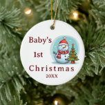 Baby's First Christmas Snowman Ornament<br><div class="desc">Das erste Weihnachtsschneemann Weihnachtsbaumschmuck des Babys. Personalisieren Sie mit Name,  Vorname und Jahr.</div>