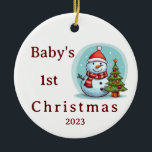 Baby's First Christmas Snowman Ornament<br><div class="desc">Das erste Weihnachtsschneemann Weihnachtsbaumschmuck des Babys. Personalisieren Sie mit Name, Vorname und Jahr.</div>