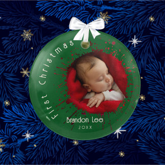 Baby's First Christmas Splatter Pattern  Ornament Aus Glas