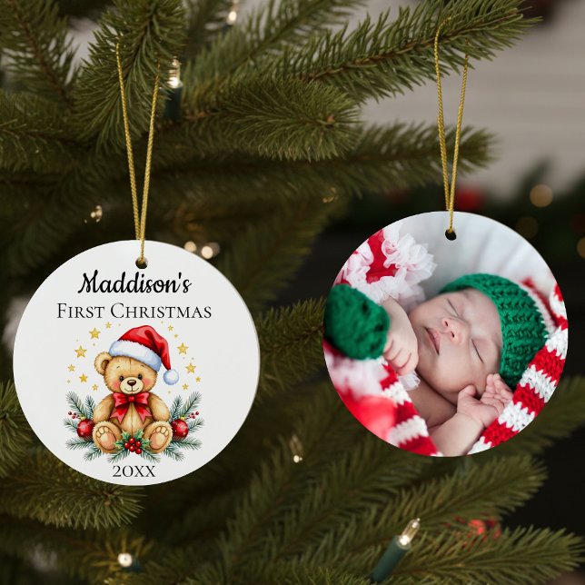 Baby's First Christmas Teddy Bären Foto Ornament (Baby's First Christmas Teddy Bear Ornament)