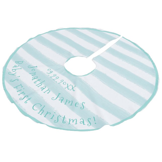 Baby's First Christmas Typografy Boy Blue Leinenimitat Weihnachtsbaumdecke (Schrägansicht)