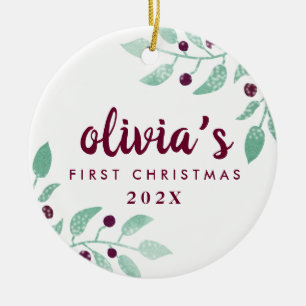 Baby's First Christmas Watercolor Foto Keramik Ornament