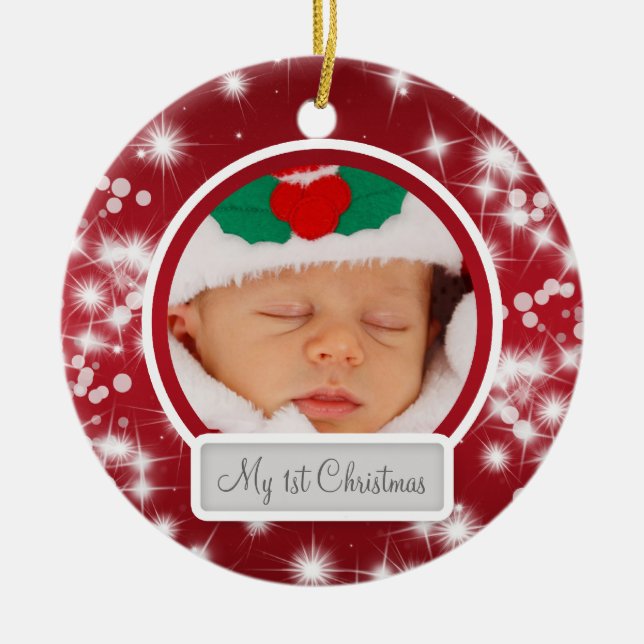 Baby's First Christmas Winter Sparkle Red Keramik Ornament (Vorne)