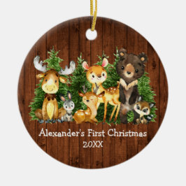 Baby's First Christmas Wood Animals Deer Keramik Ornament