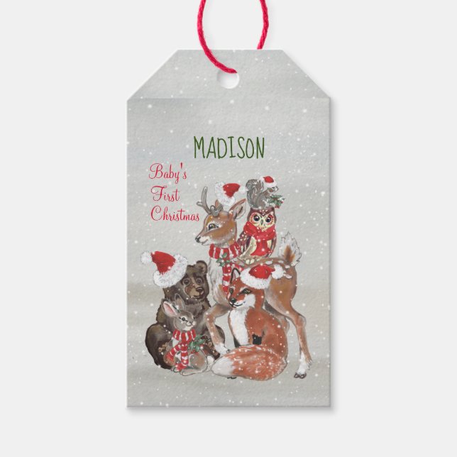 Baby's First Christmas Woodland Animals Deer Bunny Geschenkanhänger (Vorderseite)