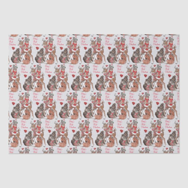 Baby's First Christmas Woodland Animals Deer Bunny Seidenpapier (Vorderseite)