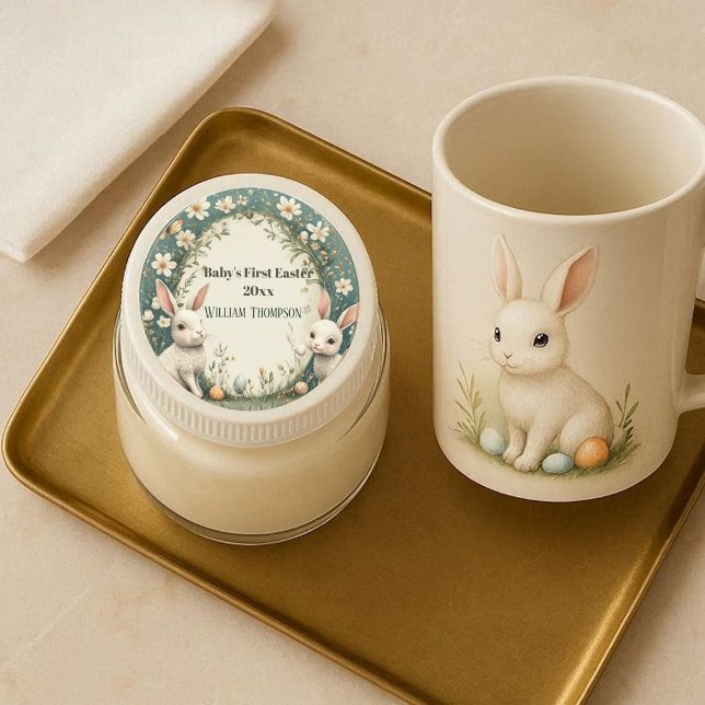 Baby's First Easter Spring Wreath Woodland Animals Runder Aufkleber (Baby's First Easter Spring Wreath Woodland Animals Classic Round Sticker)