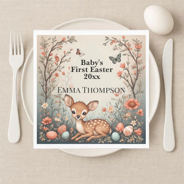 Baby's First Easter Woodland Animals Deer Spring  Serviette (Baby's First Easter Woodland Animals Deer Spring Napkins)