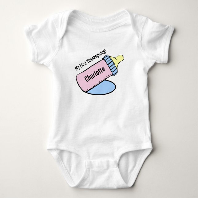 Baby's First Erntedank Baby Bottle Strampler (Vorderseite)