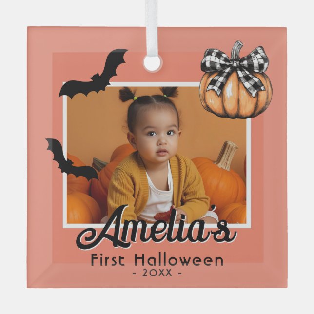 Baby's First Halloween Pumpkin Bats Foto Ornament Aus Glas (Vorderseite)