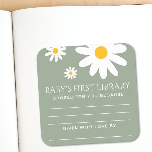 Baby's first Library Baby Shower  Quadratischer Aufkleber