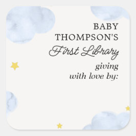 Baby's First Library Buchzeichen Blue Clouds Quadratischer Aufkleber