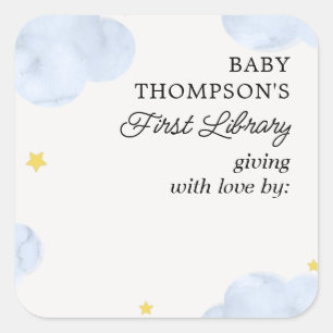 Baby's First Library Buchzeichen Blue Clouds Quadratischer Aufkleber