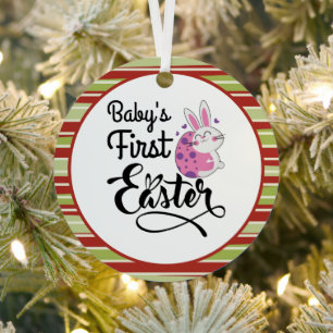 Baby's First Oaster Bunny and Egg Ornament Aus Metall