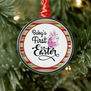 Baby's First Oaster Bunny and Egg Ornament Aus Metall