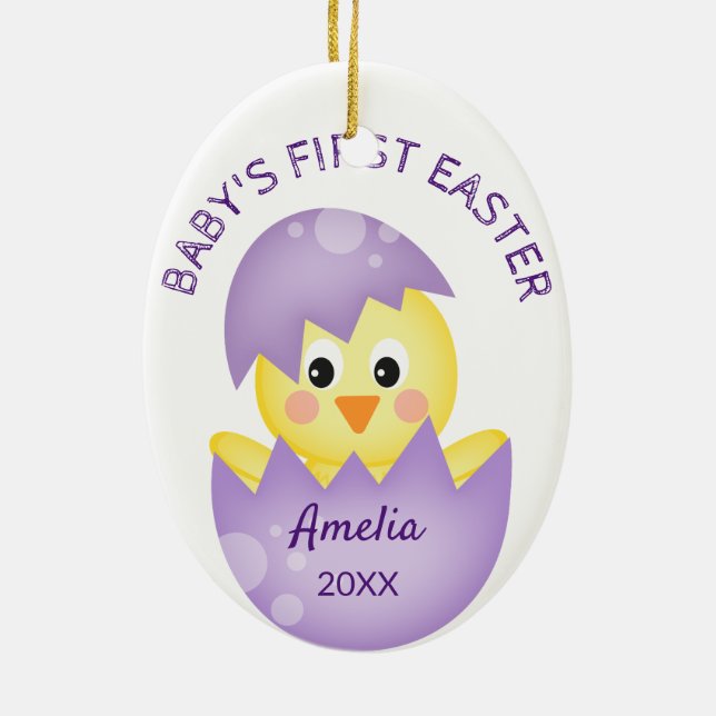 Baby's First Oaster Punkt Personalisiert Osterfest Keramik Ornament (Hinten)