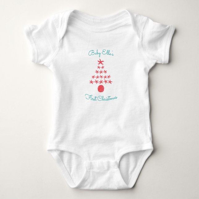 Babys First Tropical Christmas Starfish Tree Baby Strampler (Vorderseite)