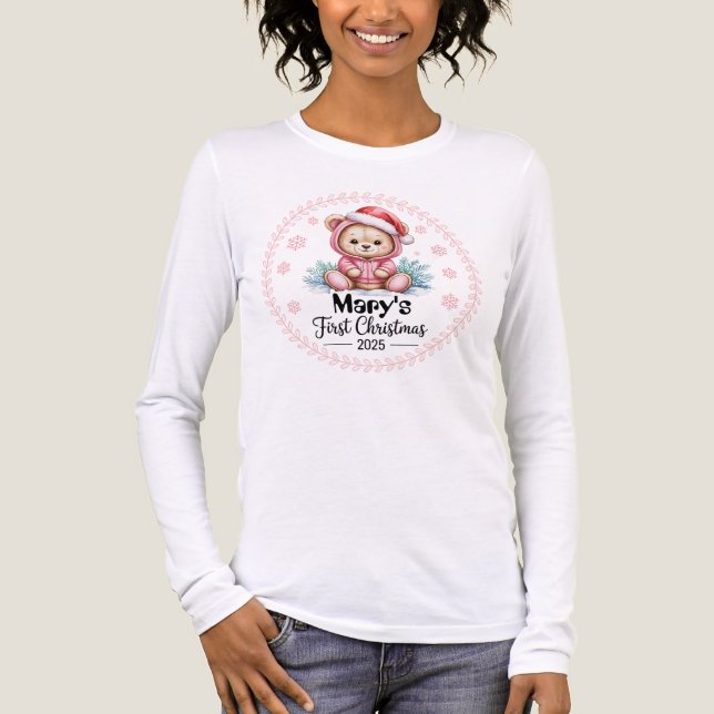 Baby's First XmasTee für Frauen bearbeitbar Tri-Blend Shirt (Vorderseite)