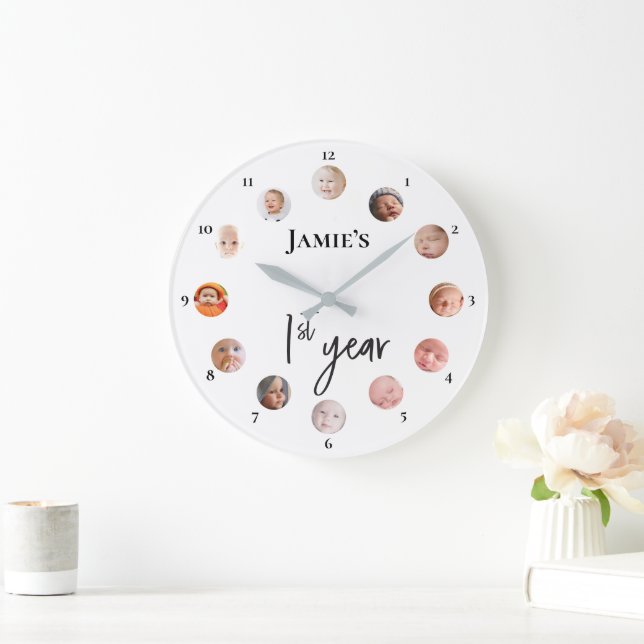 Baby's first year 12 Monate Custom Fotos Große Wanduhr (Zuhause)