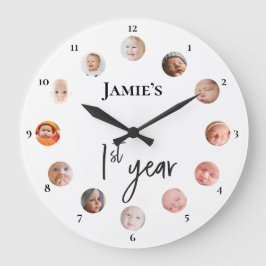 Baby's first year 12 Monate Custom Fotos Große Wanduhr