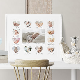 Baby's First Year Heart Foto Keepake Collage Poster