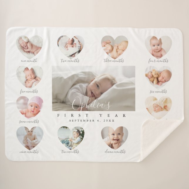 Baby's First Year Heart Foto Keepake Collage Sherpadecke (Vorderseite (Horizontal))