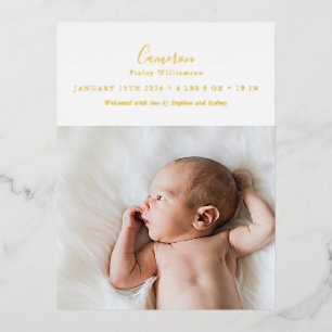 Babys Foto Geburtsstatistik Goldfolie Ankündigung