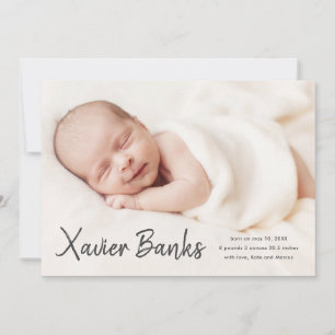 Babys Foto mit moderner Schriftzug-Geburtsanzeige Einladung