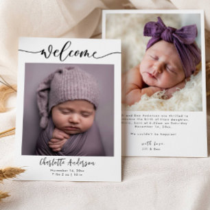 Babys Fotos Elegantes Namensskript Geburtsanzeige Ankündigung