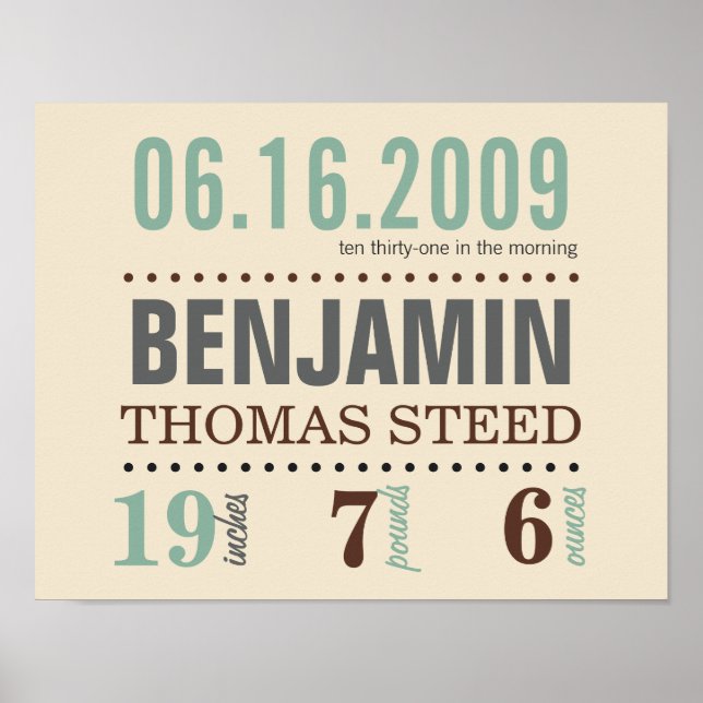 Babys Geburtsdatum Details Poster - Sand & Sea (Vorne)
