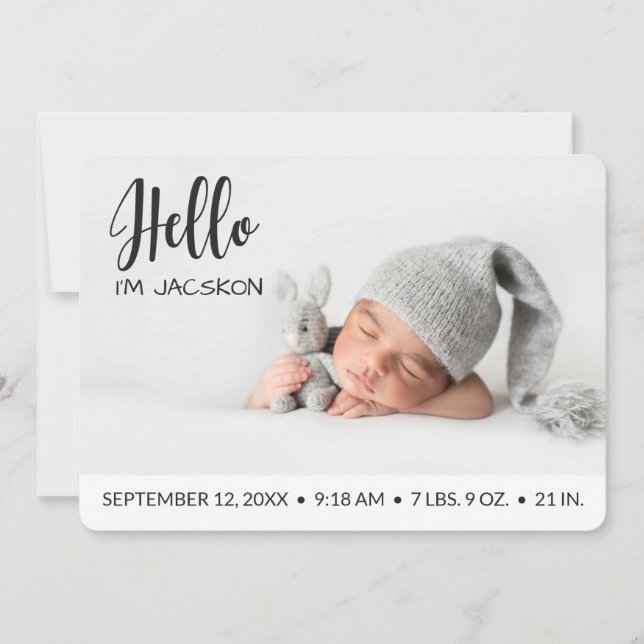 Babys Hello überlagert Foto modern minimalistisch Ankündigung (Vorderseite)