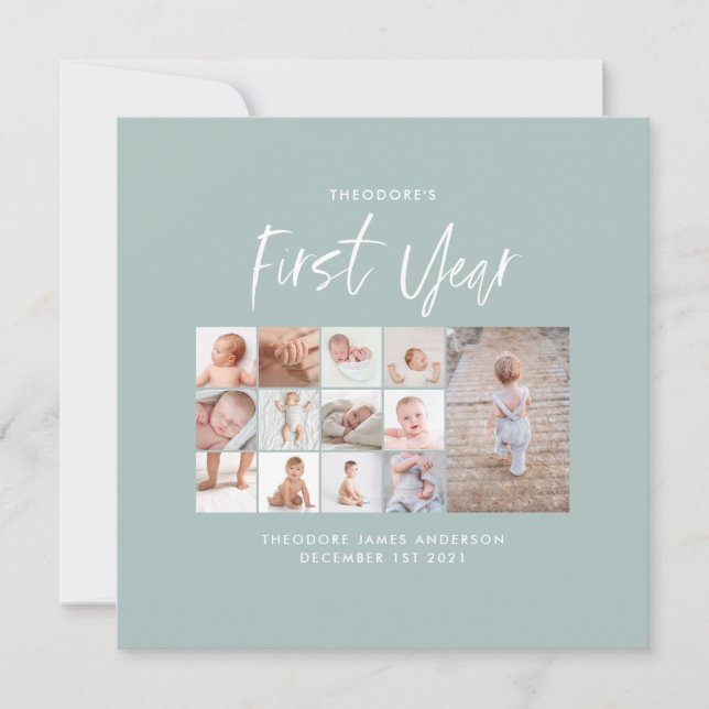 Babys im ersten Jahr Foto Collage Skript blau (Vorderseite)