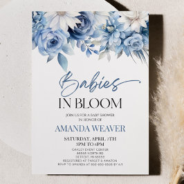 Babys in Bloom Blue Floral Multiples Baby Dusche Einladung
