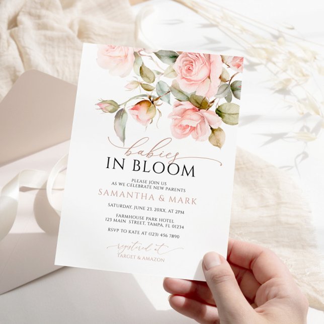 Babys in Bloom Pink Rose Twins Baby Dusche Einladung (Von Creator hochgeladen)