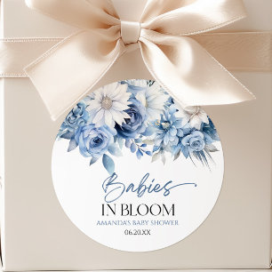 Babys in Blüten Blau Florale Mehrlinge Baby-Party Runder Aufkleber