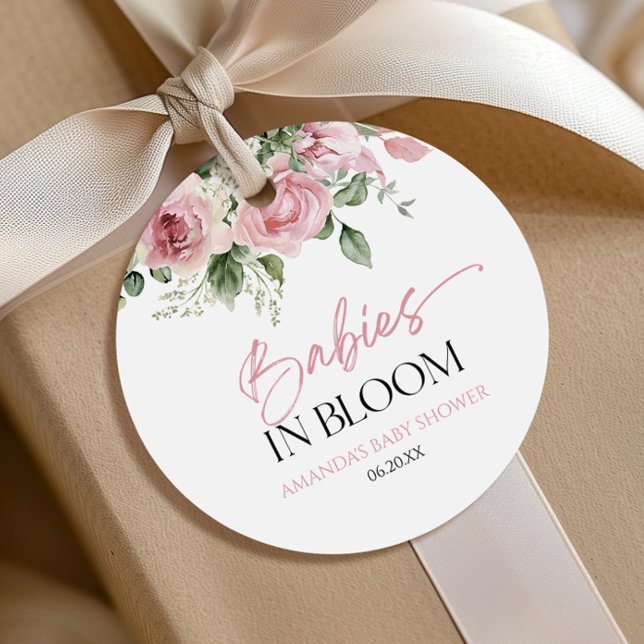 Babys in blutrosa Rose Blumenzwiebeln Kinderdusche Geschenkanhänger (Von Creator hochgeladen)