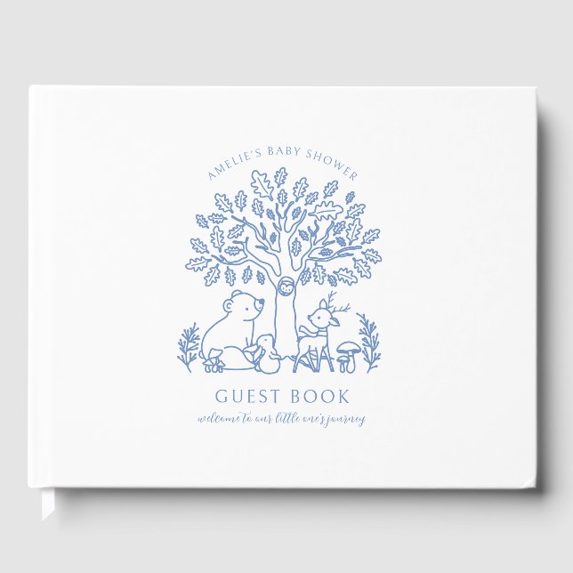 Baby's Journey Blue Woodland Animals Baby Shower Gästebuch (Vorderseite)