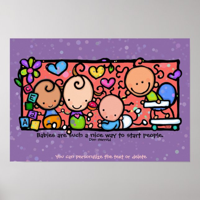 Babys Kleinkinder Säuglinge Süße. 9 x 13 lila Poster (Vorne)